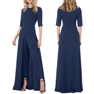 Kay Unger Davina Stretch Walk Thru Jumpsuit Midnight Blue Size 4